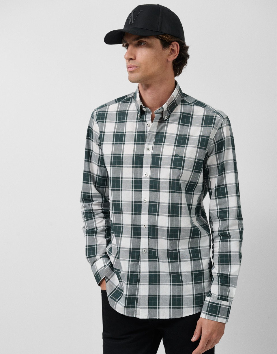 Slim fit green checked sport shirt with ... | Roberto Verino