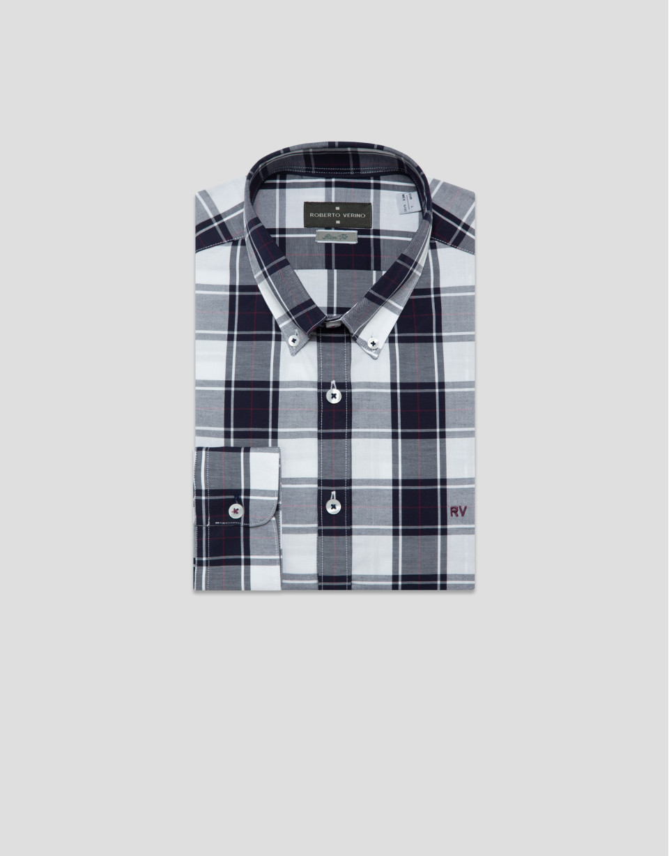 Camisa sport slim cuadros blanco perfiles ... | Roberto Verino