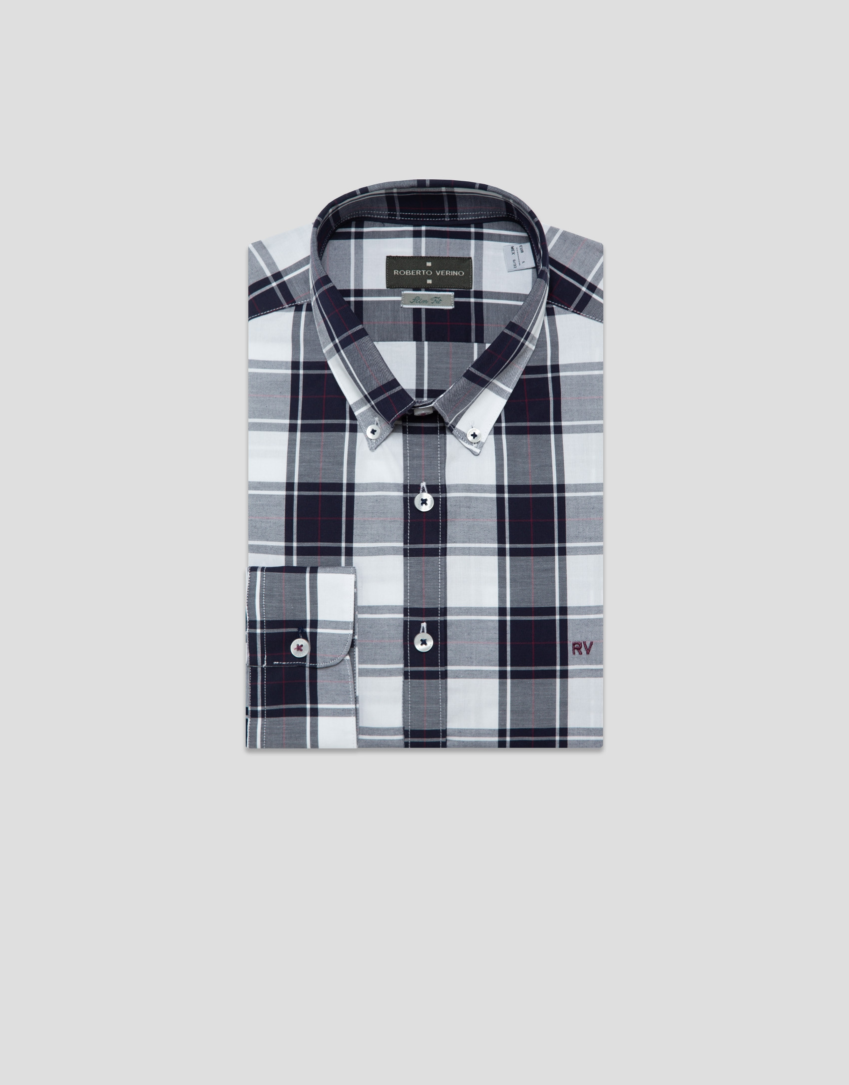 Camisa sport slim cuadros blanco perfiles ... | Roberto Verino