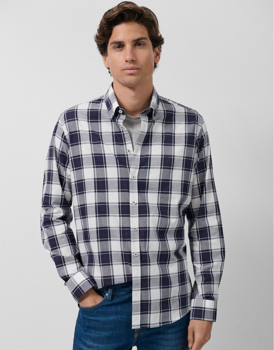 Slim fit white checked sport shirt with ... | Roberto Verino