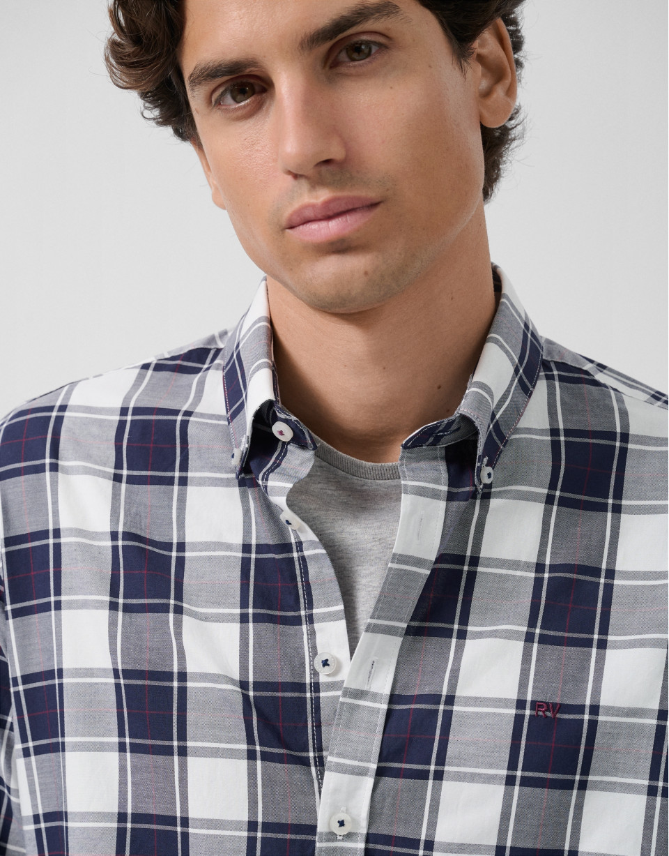 Camisa sport slim cuadros blanco perfiles ... | Roberto Verino