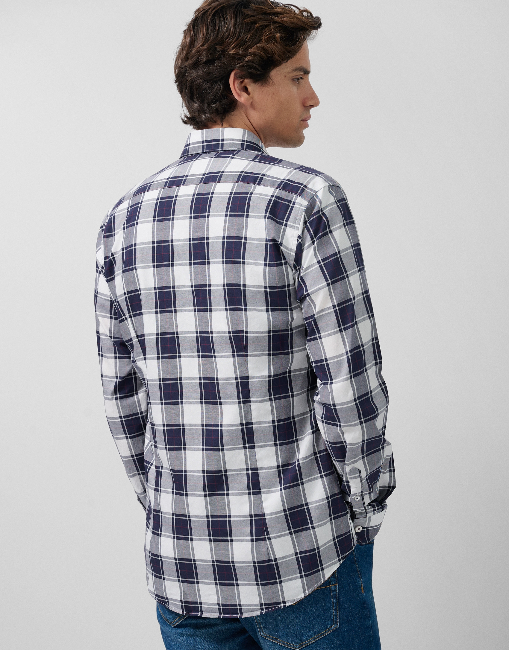 Camisa sport slim cuadros blanco perfiles ... | Roberto Verino