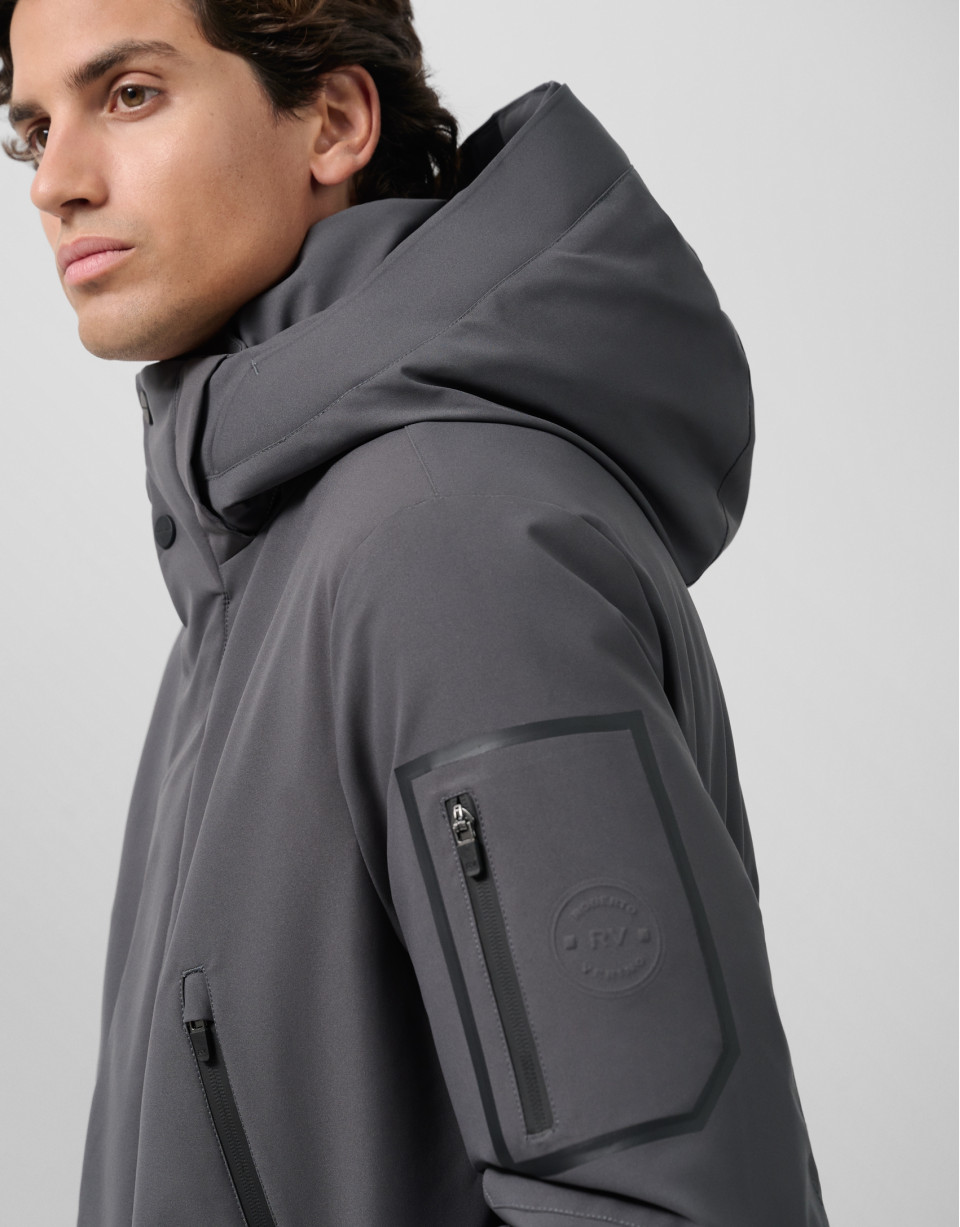 Long dark grey quilted technical trench coat | Roberto Verino