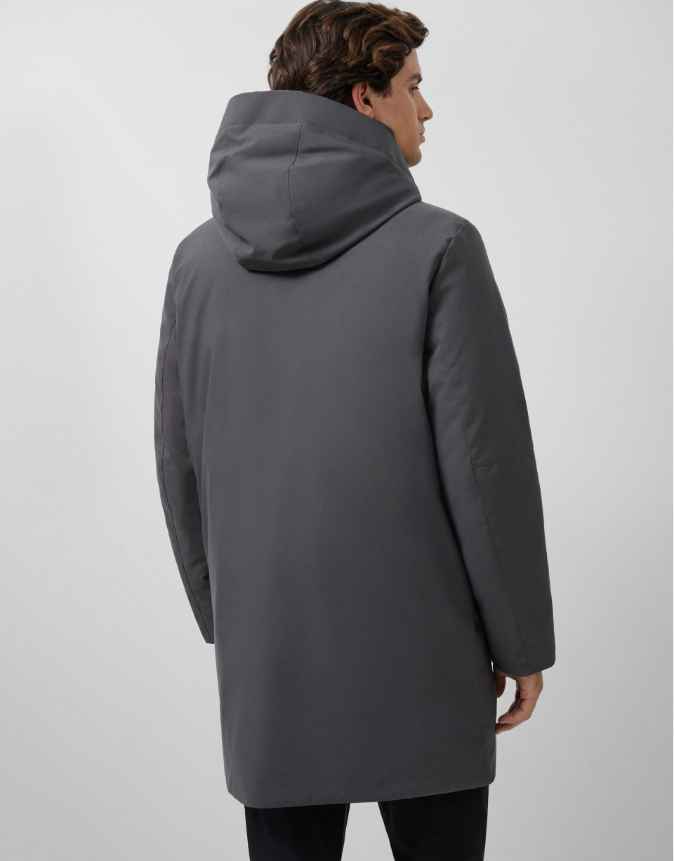 Long dark grey quilted technical trench coat | Roberto Verino