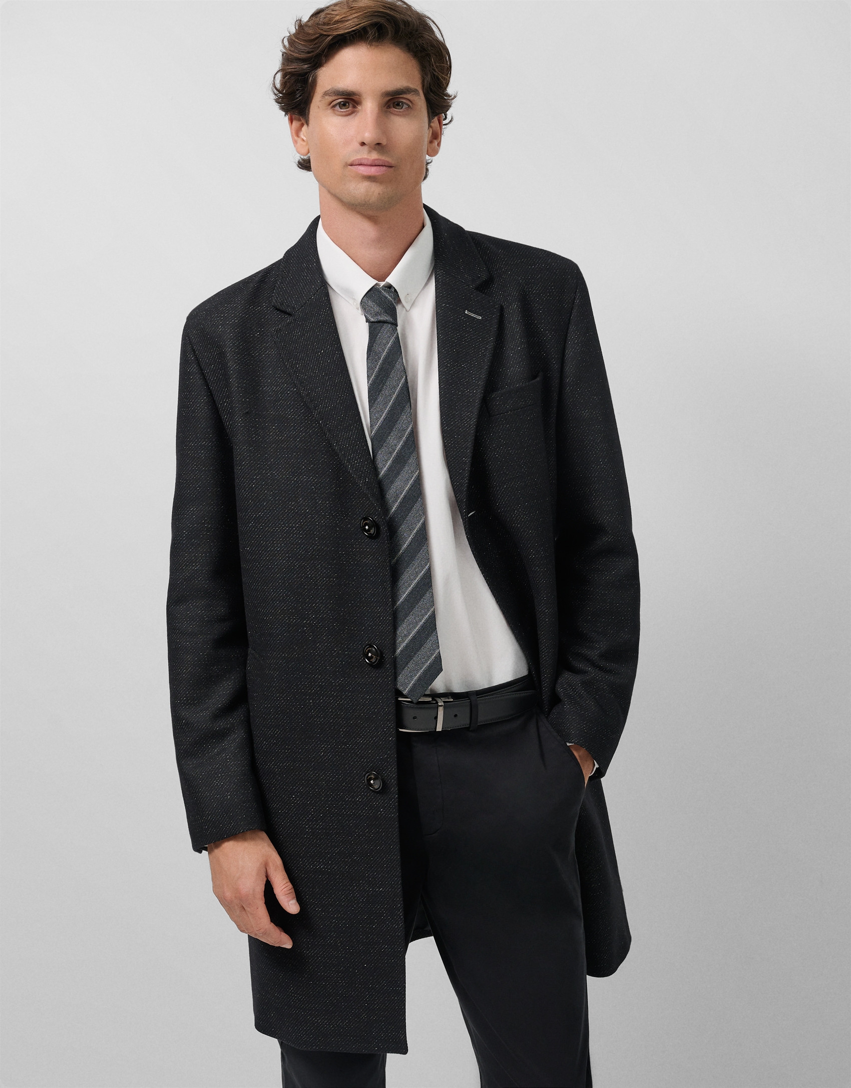 Abrigo sarga negro/blanco - Hombre - OI2025 | Roberto Verino