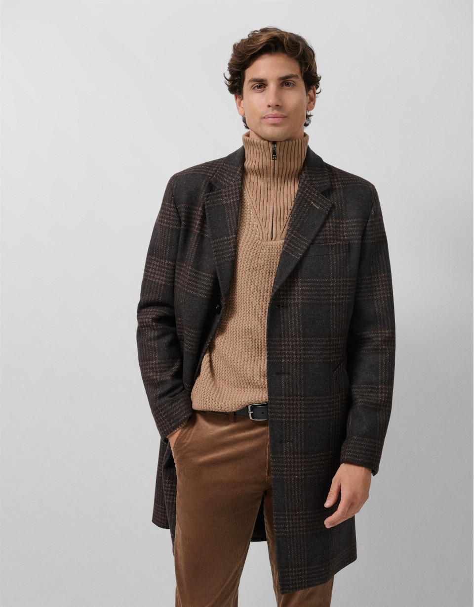 Large checkered coat in brown and natural tones | Roberto Verino