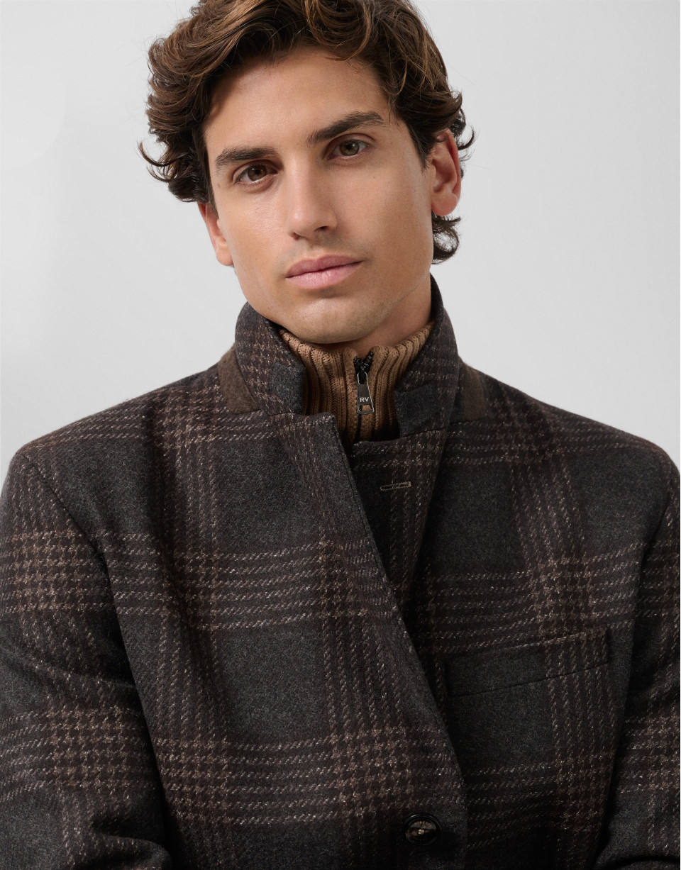 Large checkered coat in brown and natural tones | Roberto Verino