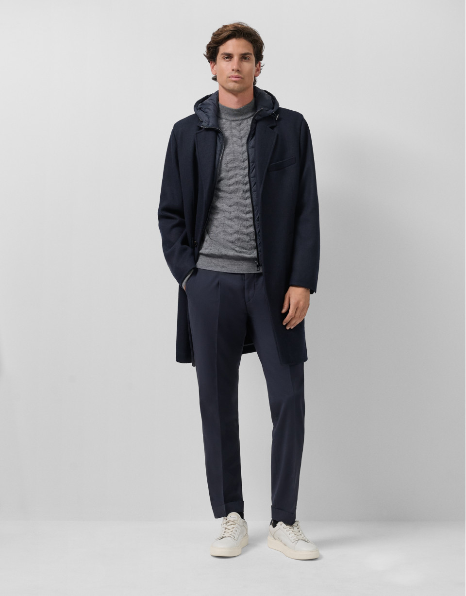 Navy cloth coat with white denim - Man - AW2025 | Roberto Verino