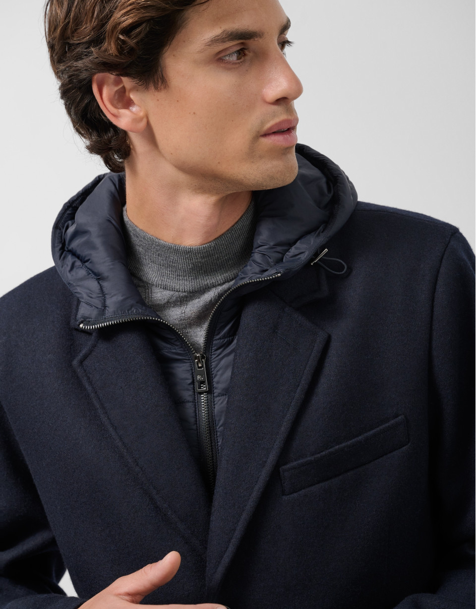 Navy cloth coat with white denim - Man - AW2025 | Roberto Verino
