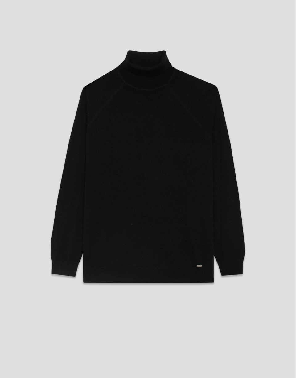 Black wool turtleneck sweater - Man - AW2025 | Roberto Verino