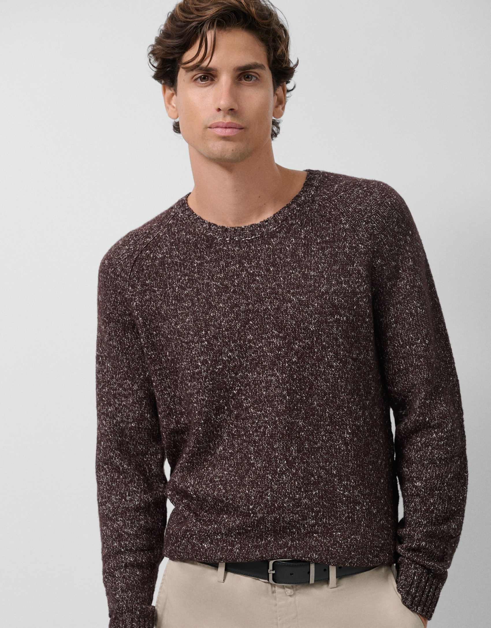 Brown/raw mouliné sweater - Man - AW2025 | Roberto Verino