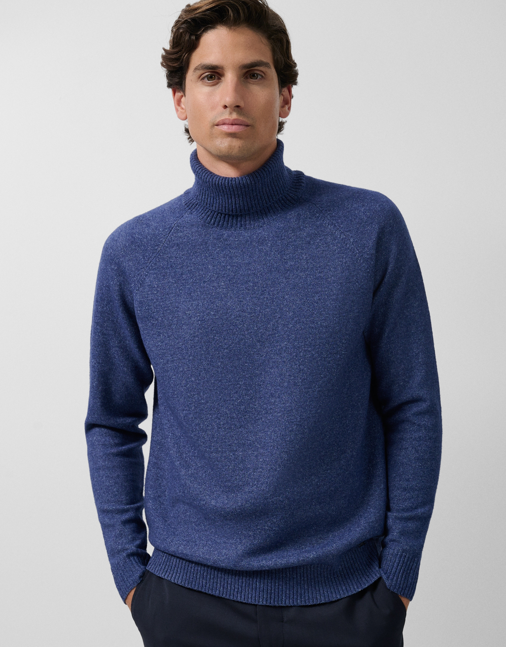 Blue melange turtleneck sweater - Man - AW2025 | Roberto Verino