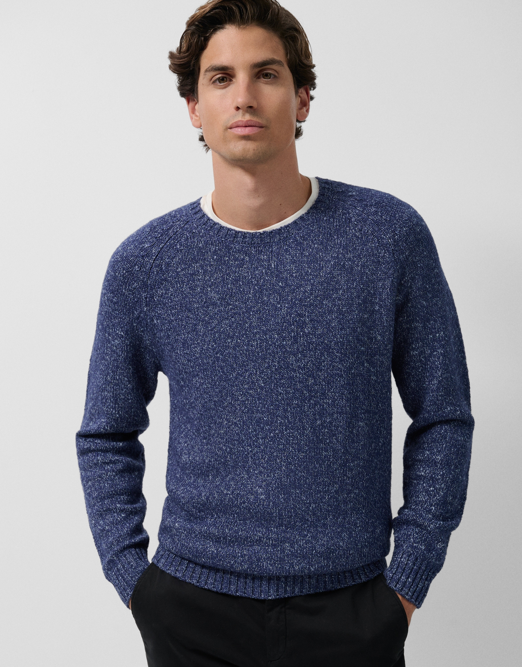 Blue/light blue mouliné sweater - Man - AW2025 | Roberto Verino