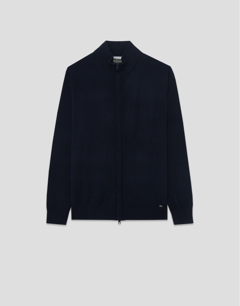 Plain high-neck navy zip-up jacket - Man | Roberto Verino