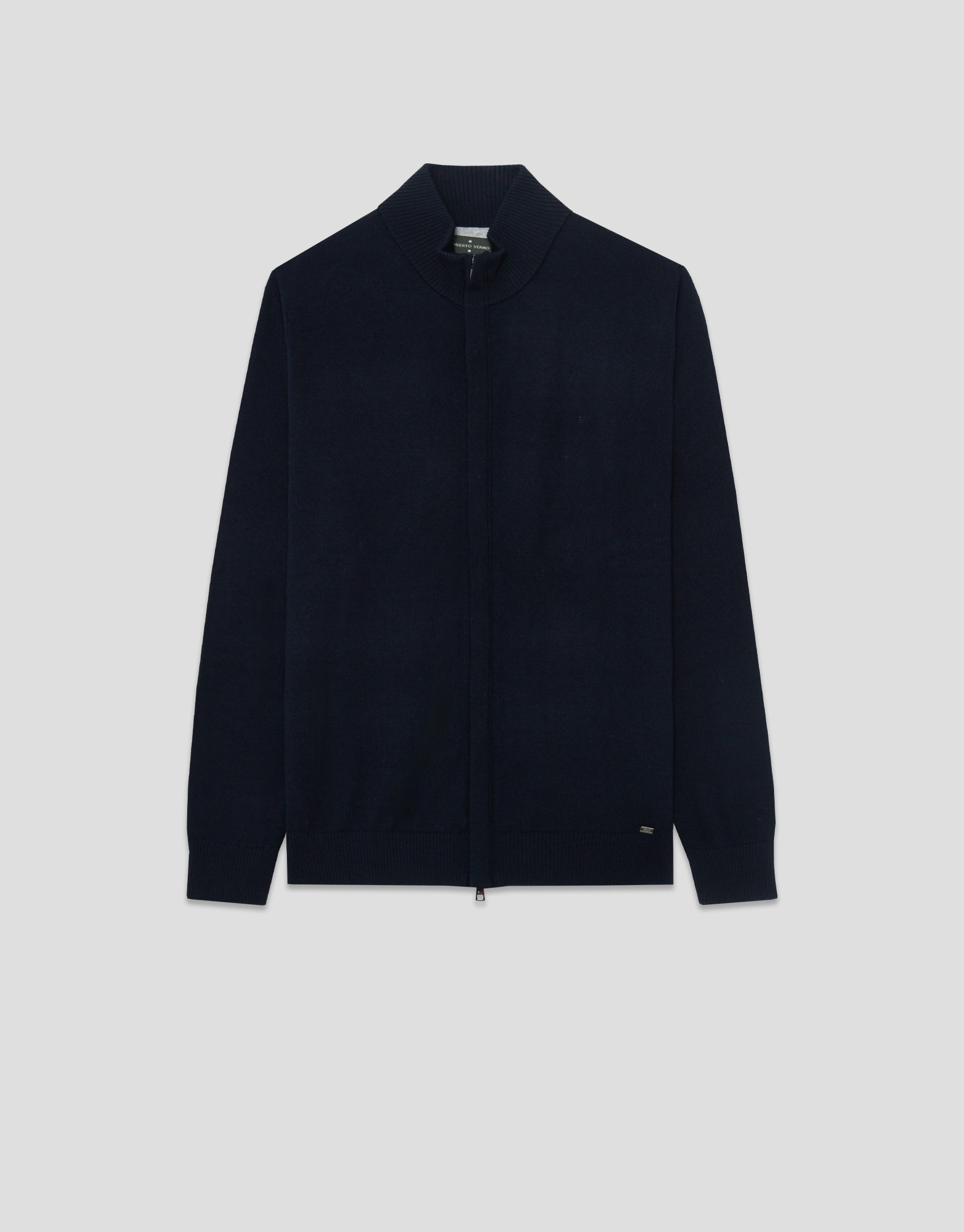 Plain high-neck navy zip-up jacket - Man | Roberto Verino
