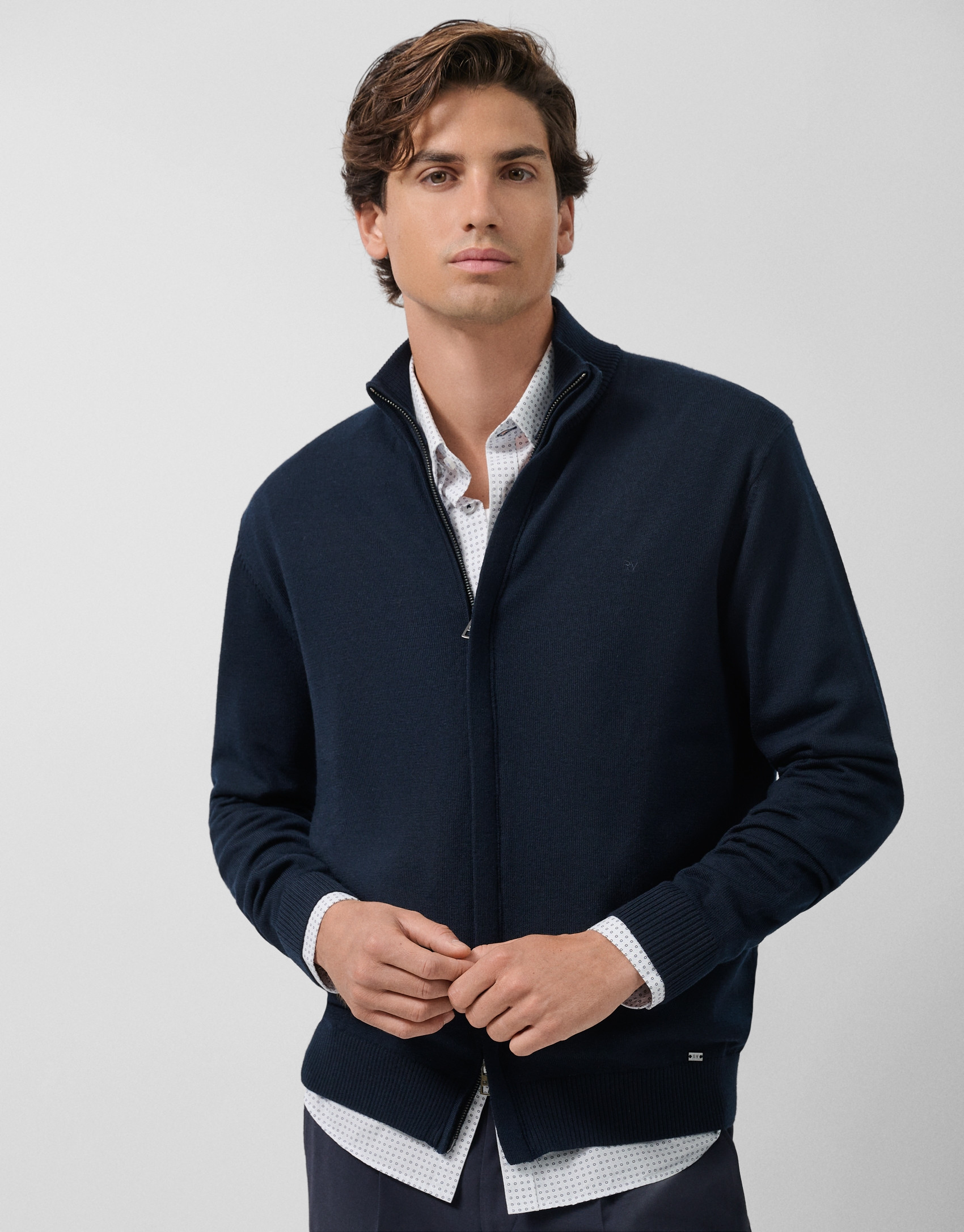 Plain high-neck navy zip-up jacket - Man | Roberto Verino