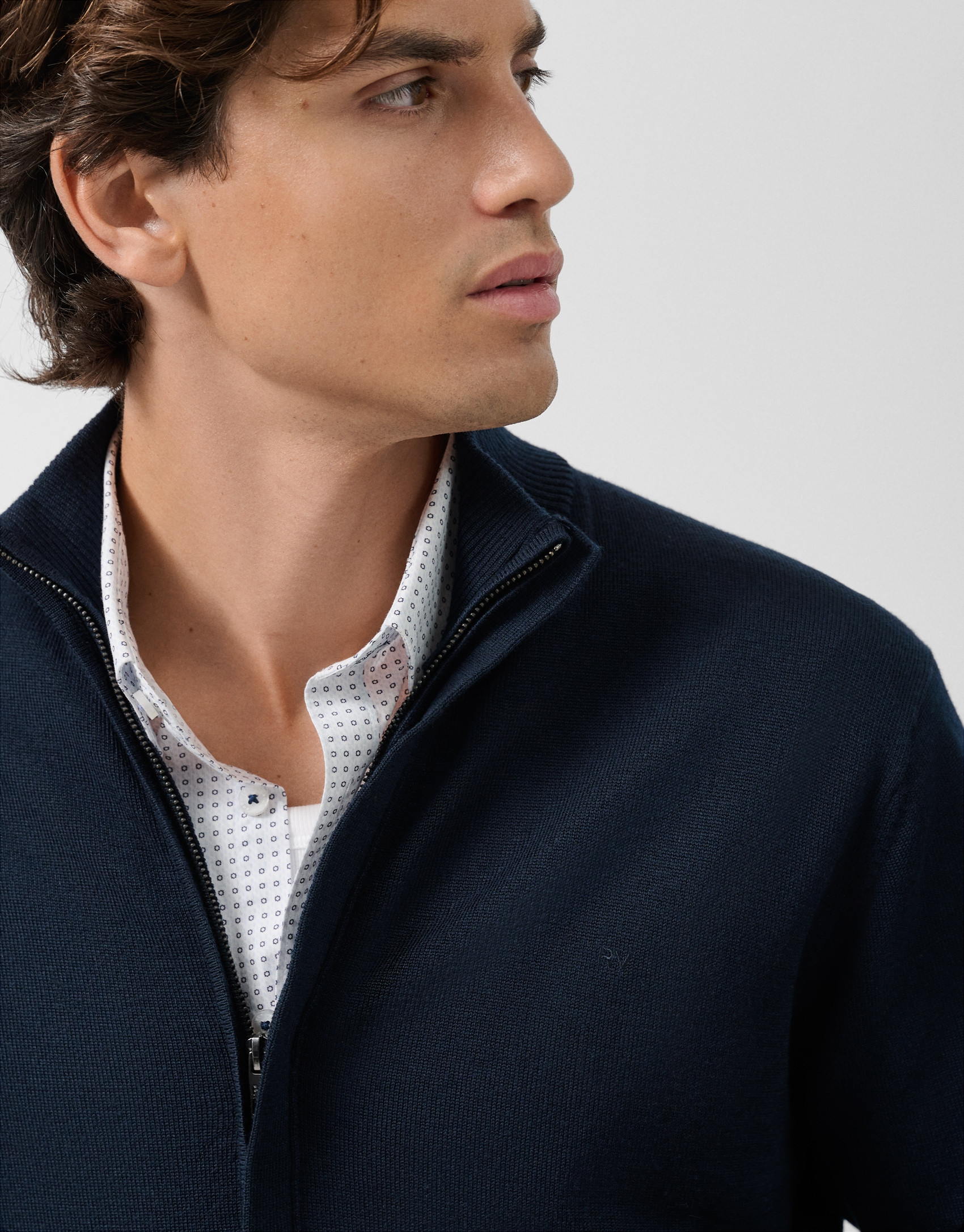 Plain high-neck navy zip-up jacket - Man | Roberto Verino