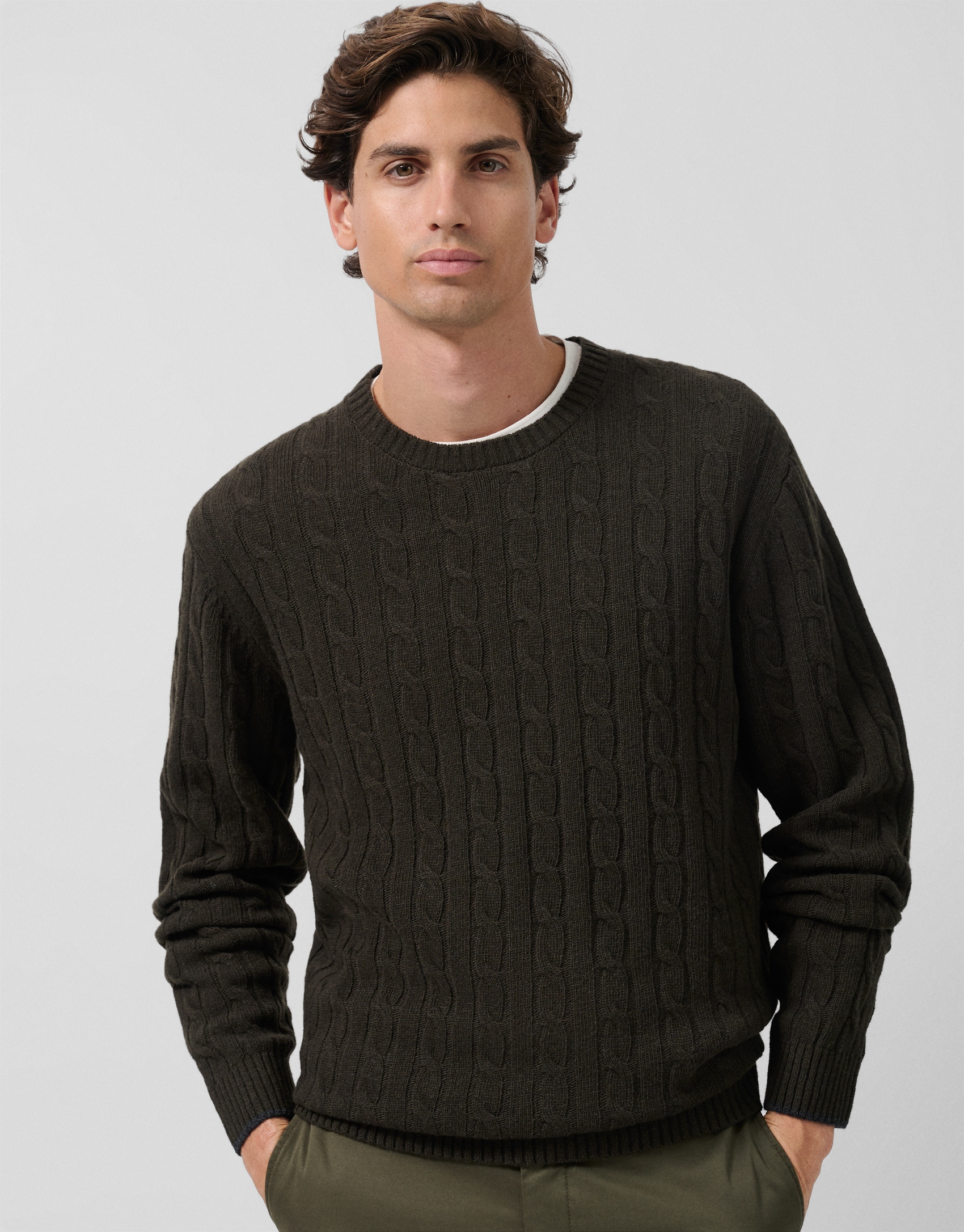 Khaki eight-stitch sweater - Man - AW2025 | Roberto Verino