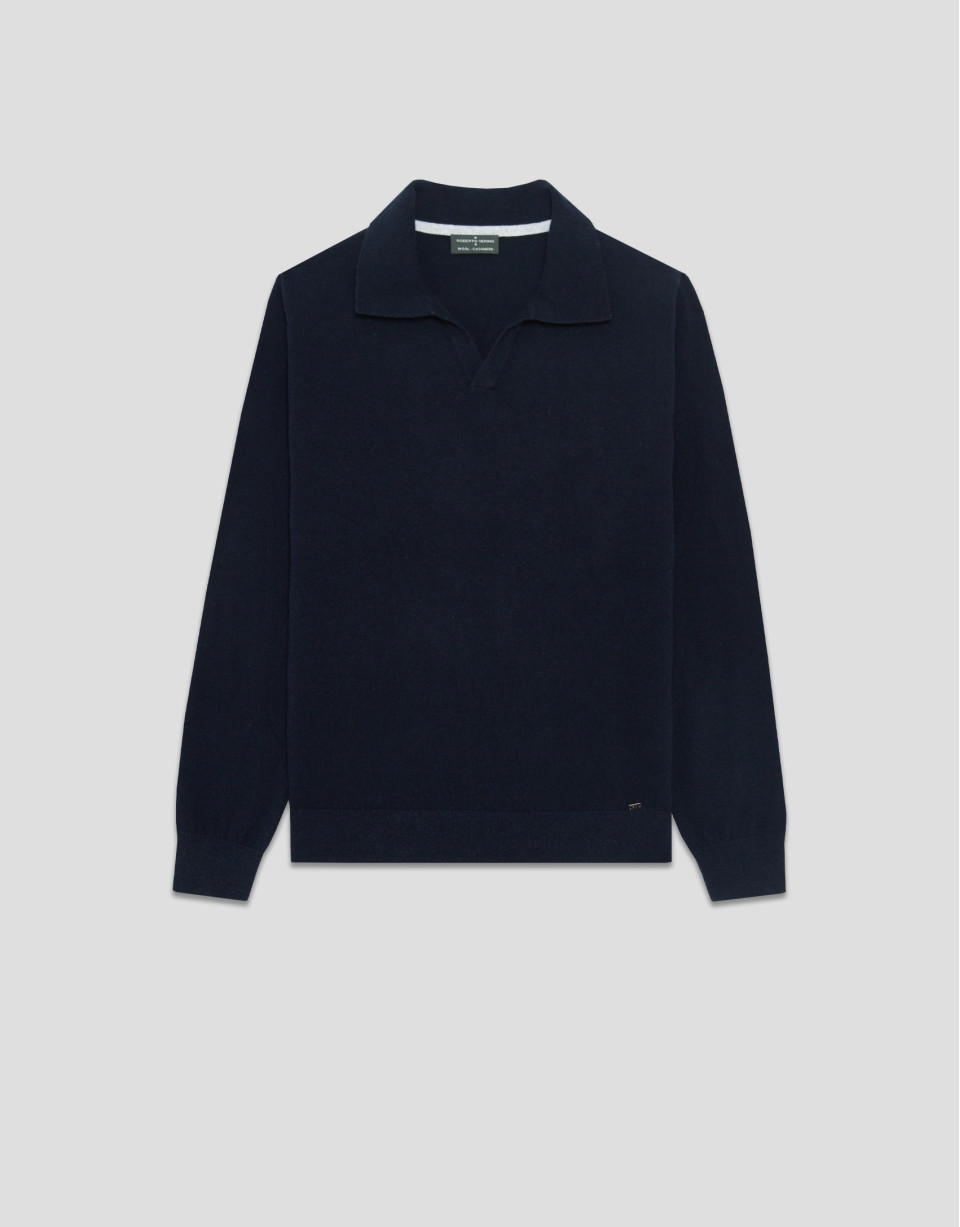 Navy polo neck sweater - Man - AW2025 | Roberto Verino