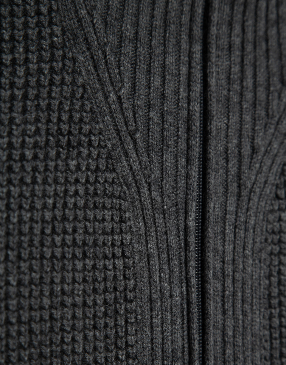 Grey melange ribbed zip-up jacket - Man | Roberto Verino