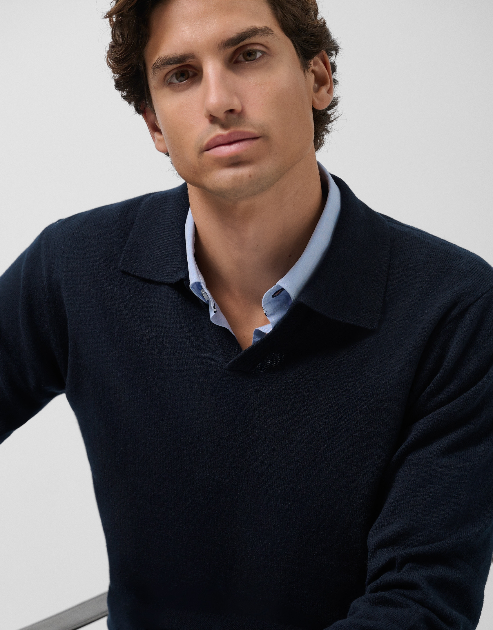 Navy polo neck sweater - Man - AW2025 | Roberto Verino