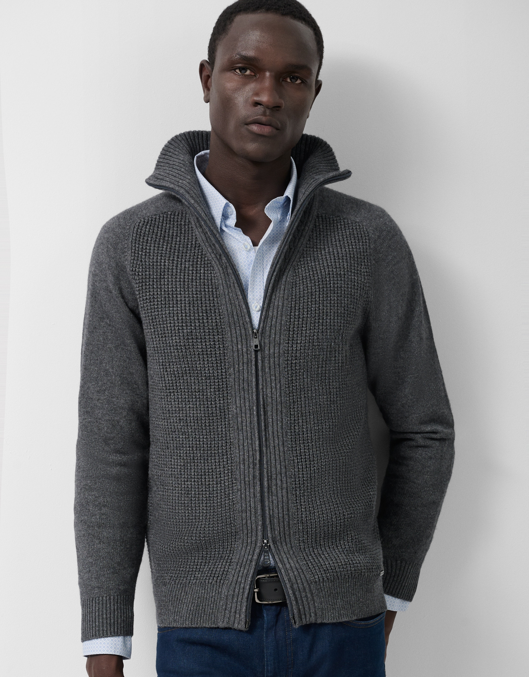 Chaqueta cremallera gris melange canalé | Roberto Verino