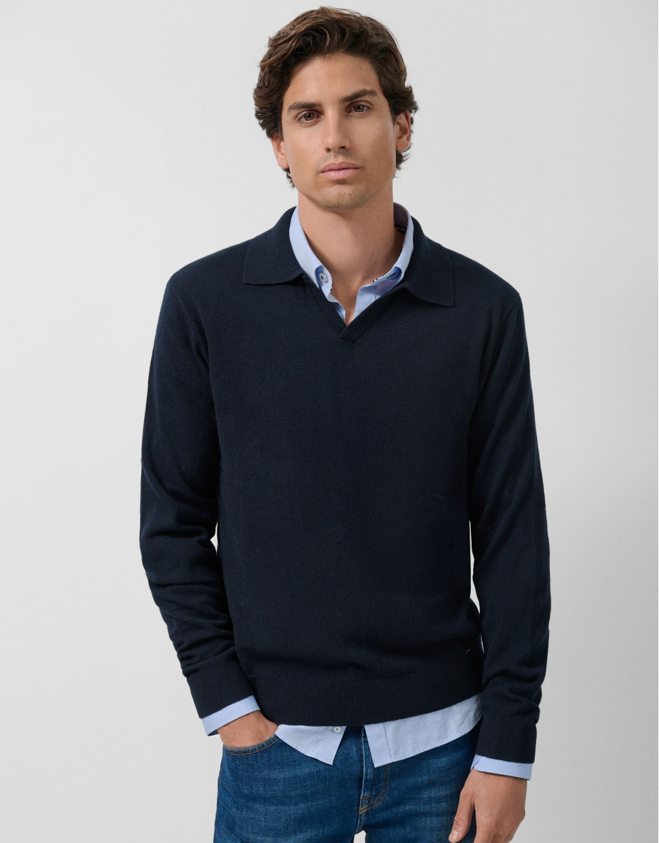 Navy polo neck sweater - Man - AW2025 | Roberto Verino