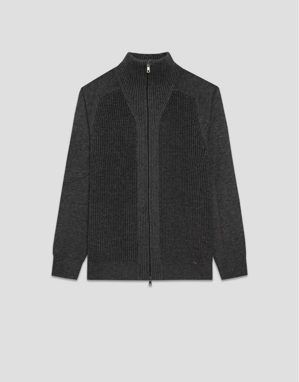 Chaqueta cremallera gris melange canalé | Roberto Verino