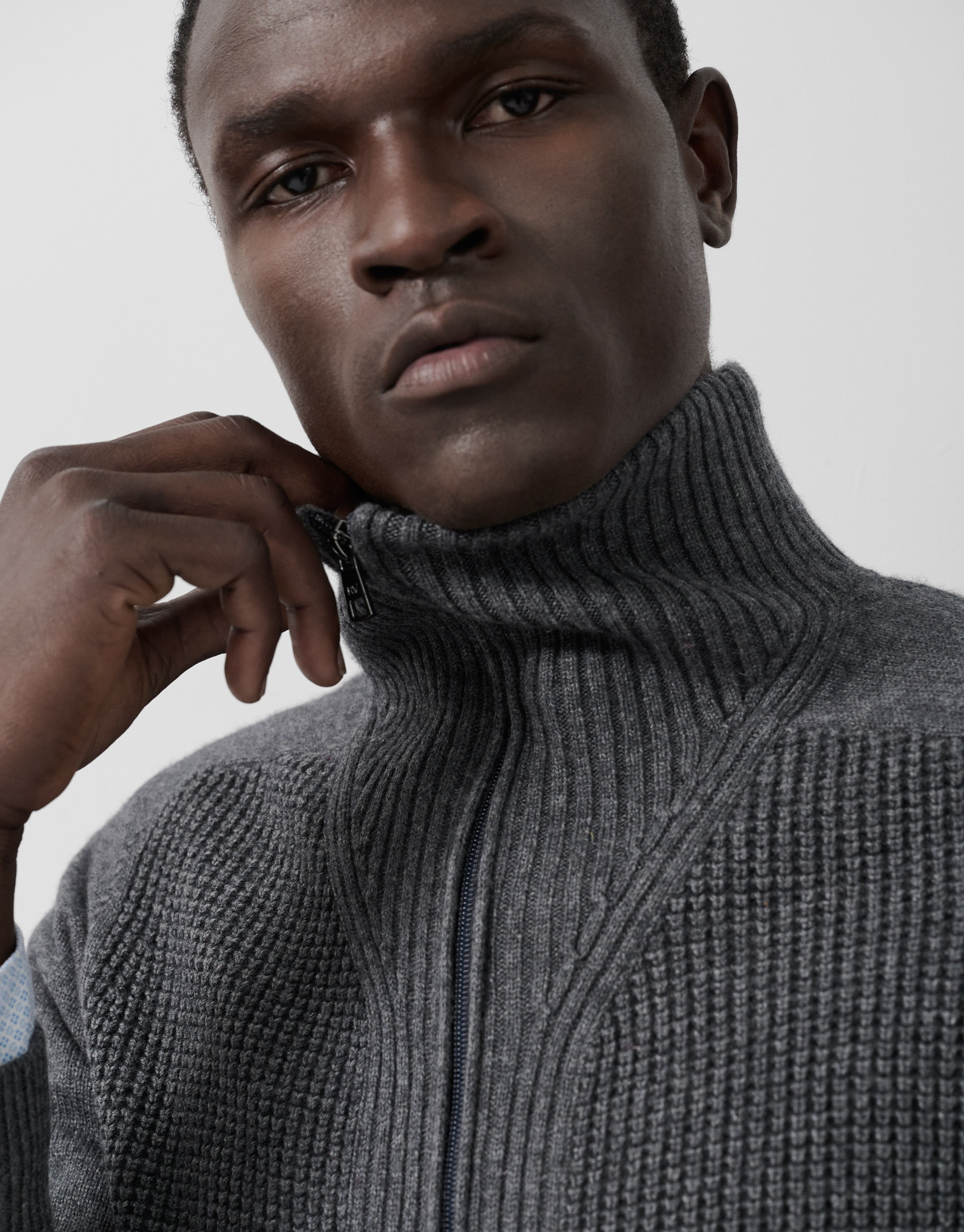 Grey melange ribbed zip-up jacket - Man | Roberto Verino