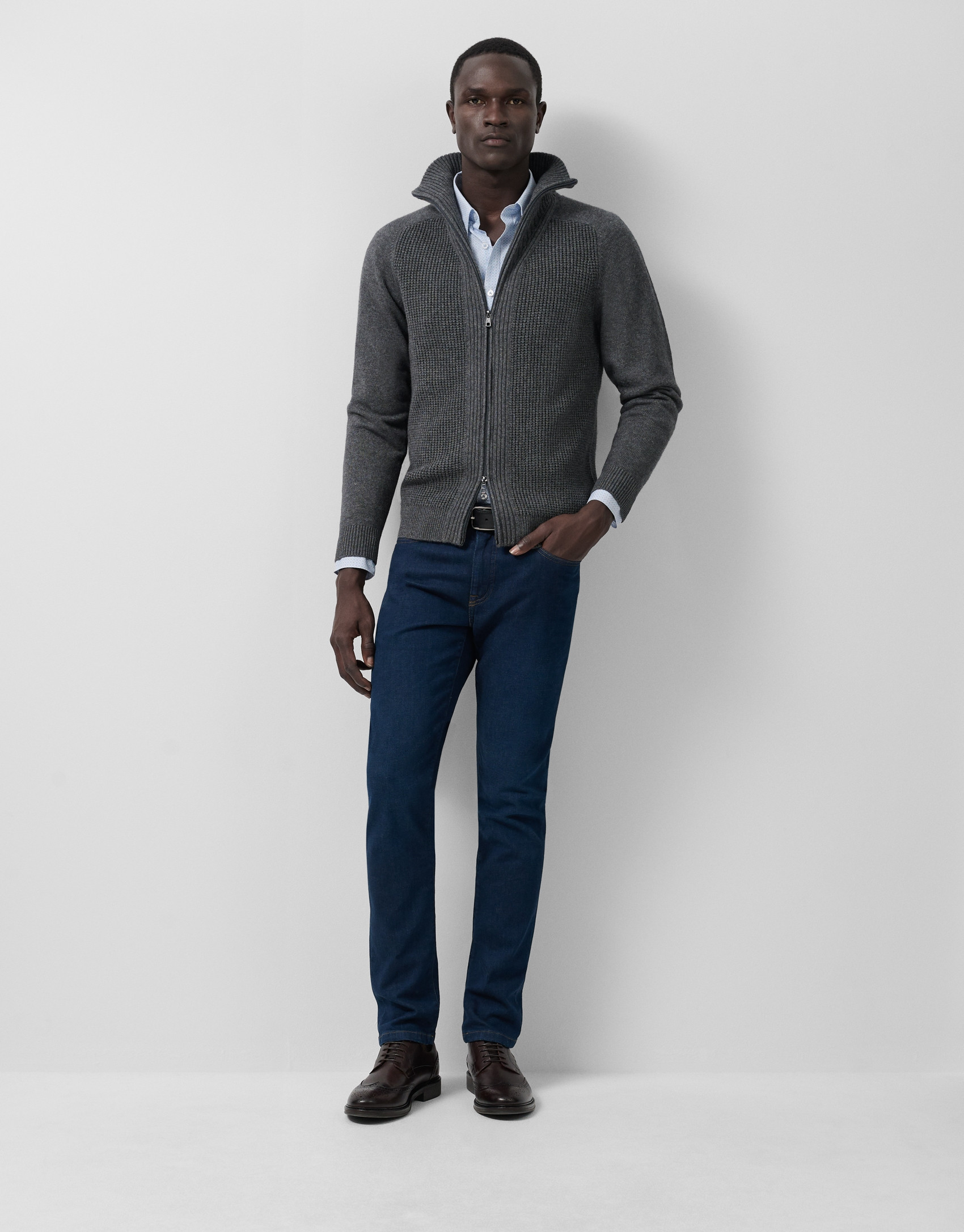 Chaqueta cremallera gris melange canalé | Roberto Verino