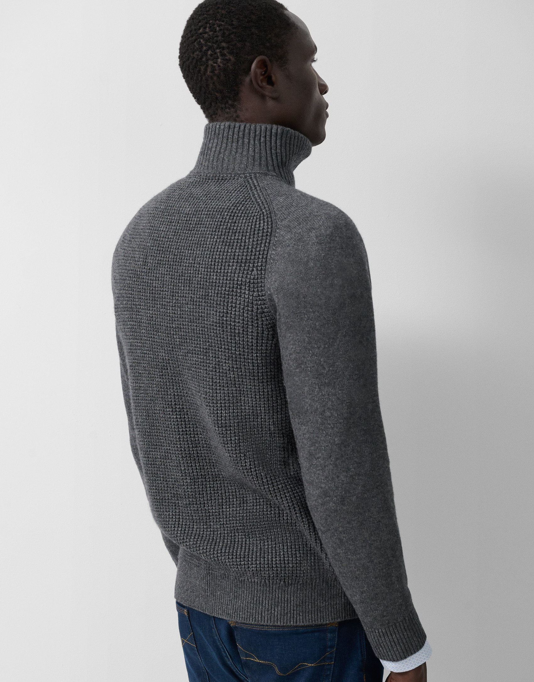 Grey melange ribbed zip-up jacket - Man | Roberto Verino