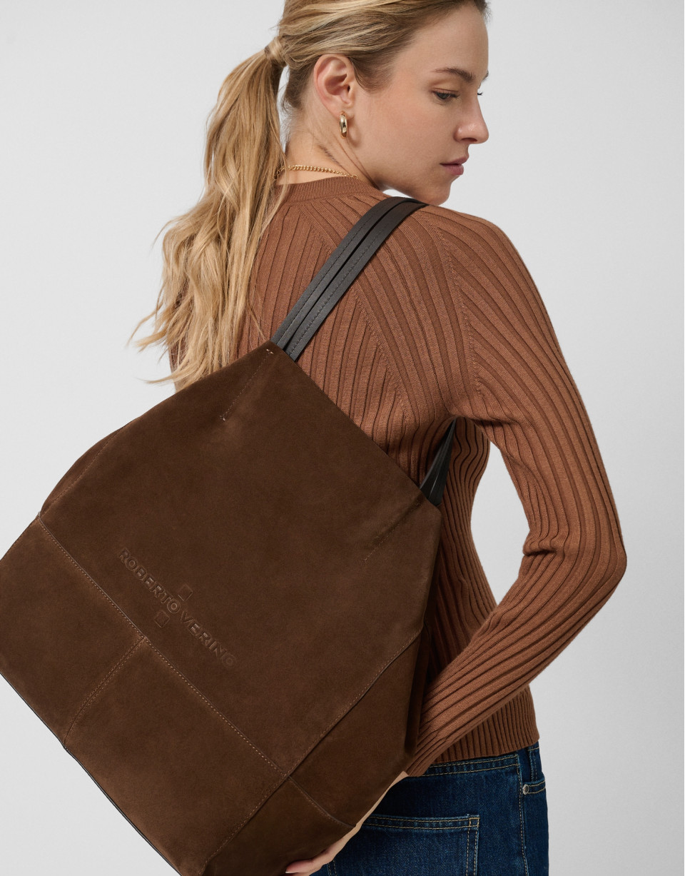 Megan brown suede shopper bag - Woman - SS2026 | Roberto Verino