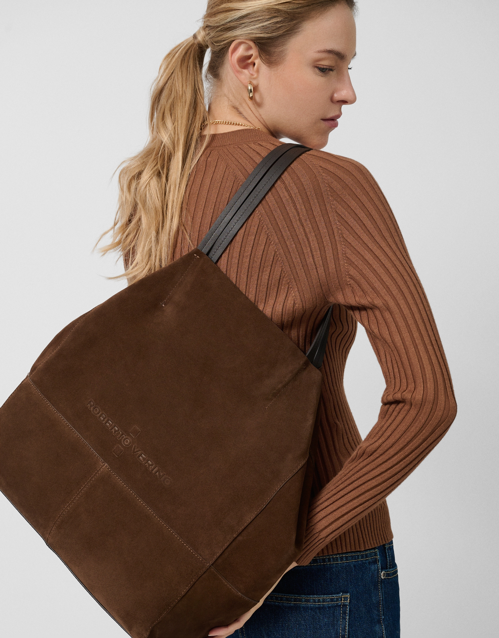 Bolso shopper Megan ante marrón - Mujer | Roberto Verino