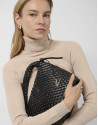 Paula Hobo Midi Handbag in Black Braided Leather | Roberto Verino