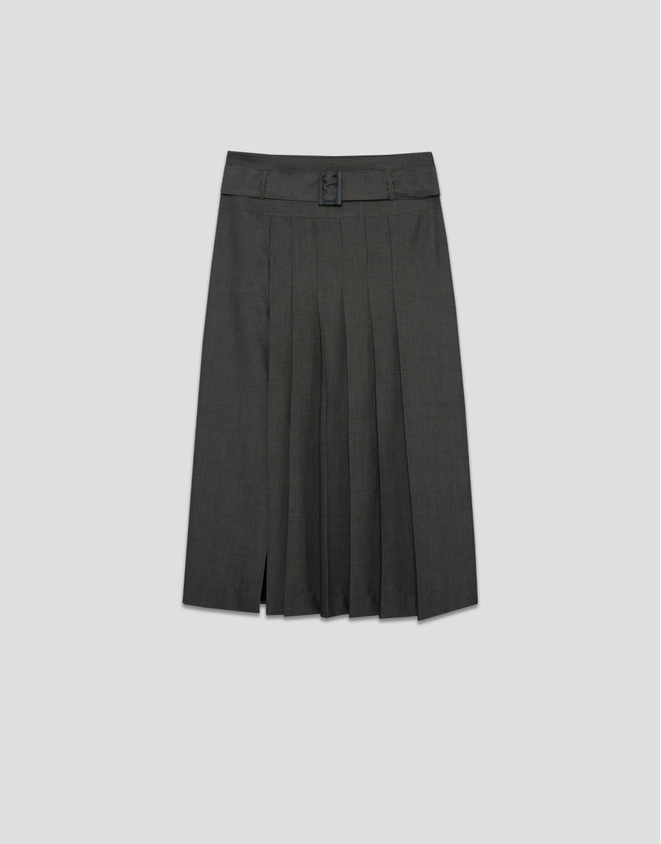 Falda midi recta con tablas delanteras gris | Roberto Verino