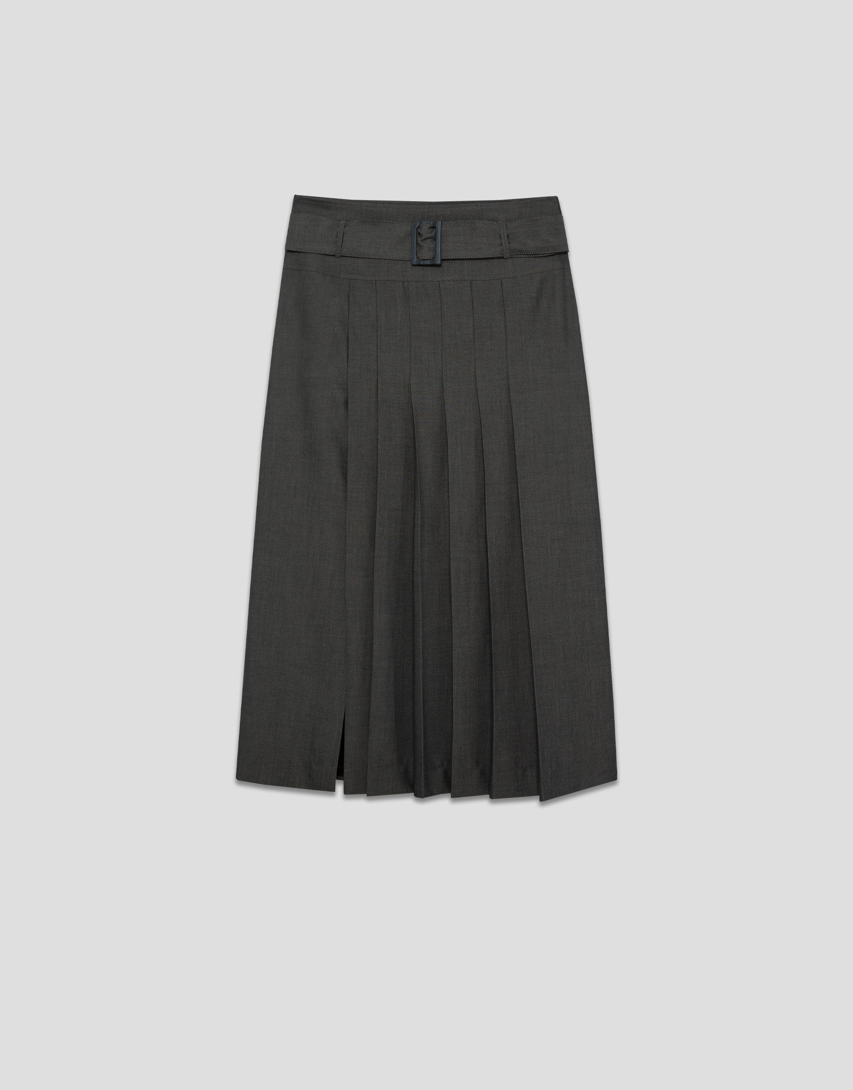 Falda midi recta con tablas delanteras gris | Roberto Verino