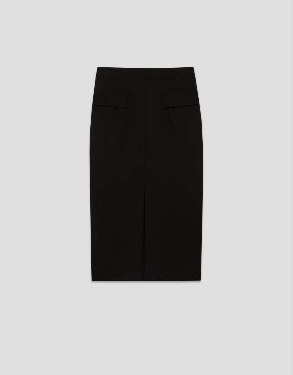 Black straight midi skirt with front slit | Roberto Verino
