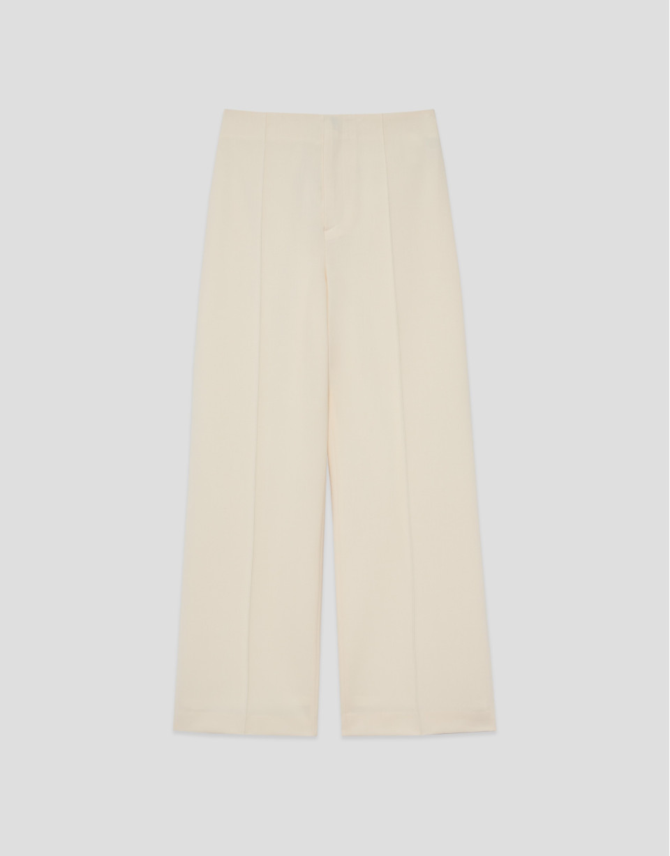 High-waisted straight-leg ecru crepe trousers | Roberto Verino