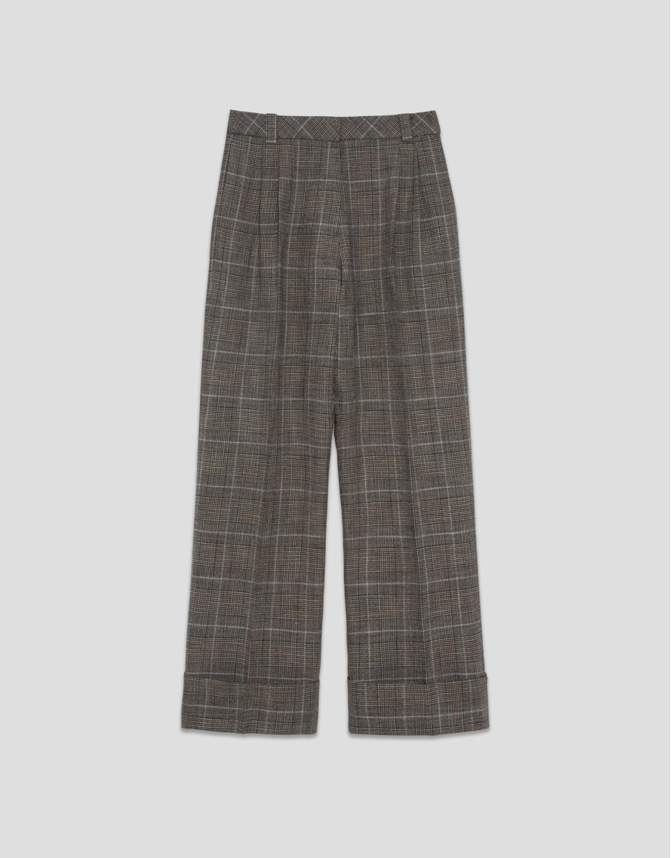 Men's cut pleated trousers with a brown Welsh... | Roberto Verino