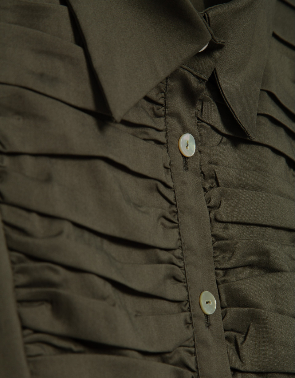 Camisa con pechera drapeada verde oscuro | Roberto Verino