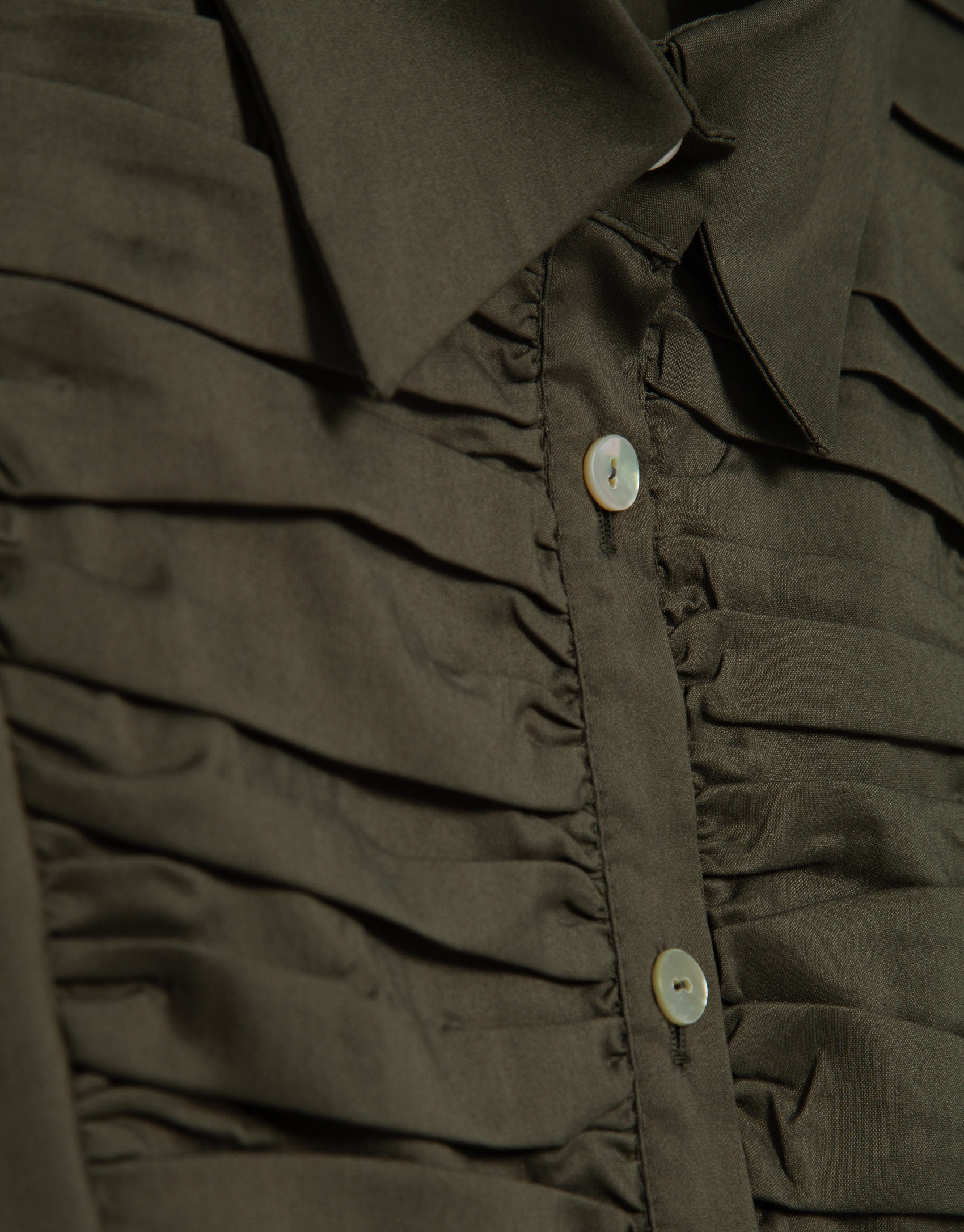 Camisa con pechera drapeada verde oscuro | Roberto Verino