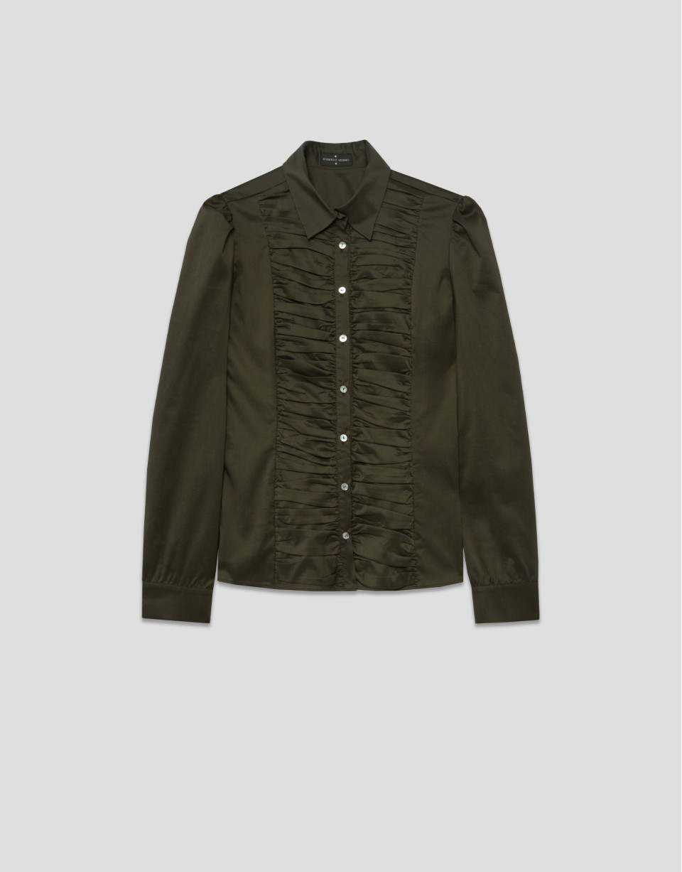 Dark green draped bib shirt - Woman - AW2025 | Roberto Verino