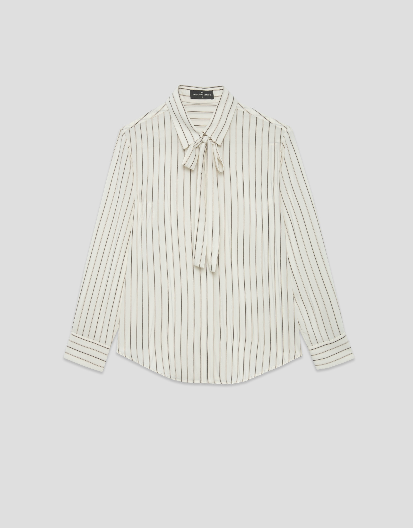 Camisa listas beige con lazada en cuello | Roberto Verino