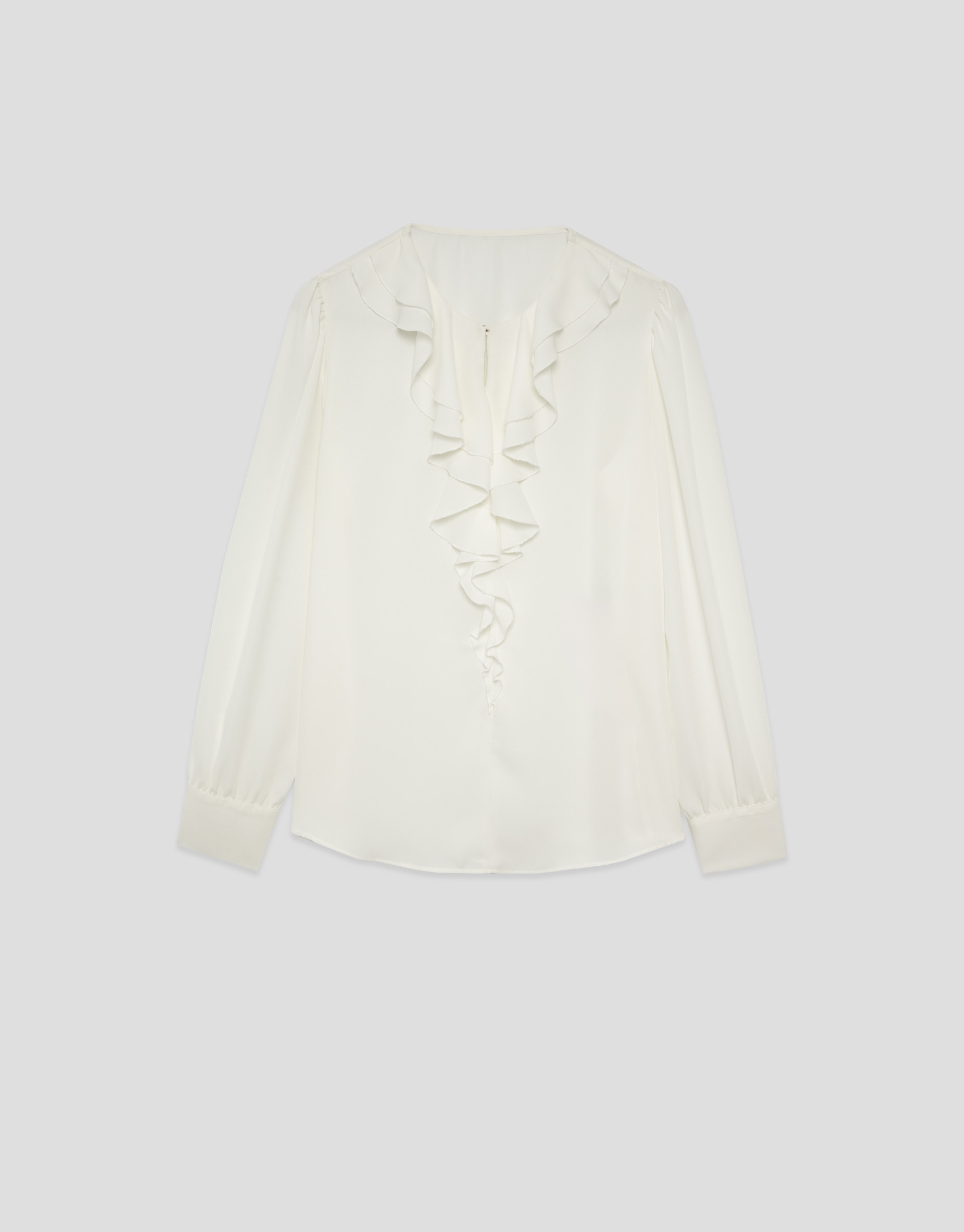 Blusa manga larga crudo con volante - Mujer | Roberto Verino