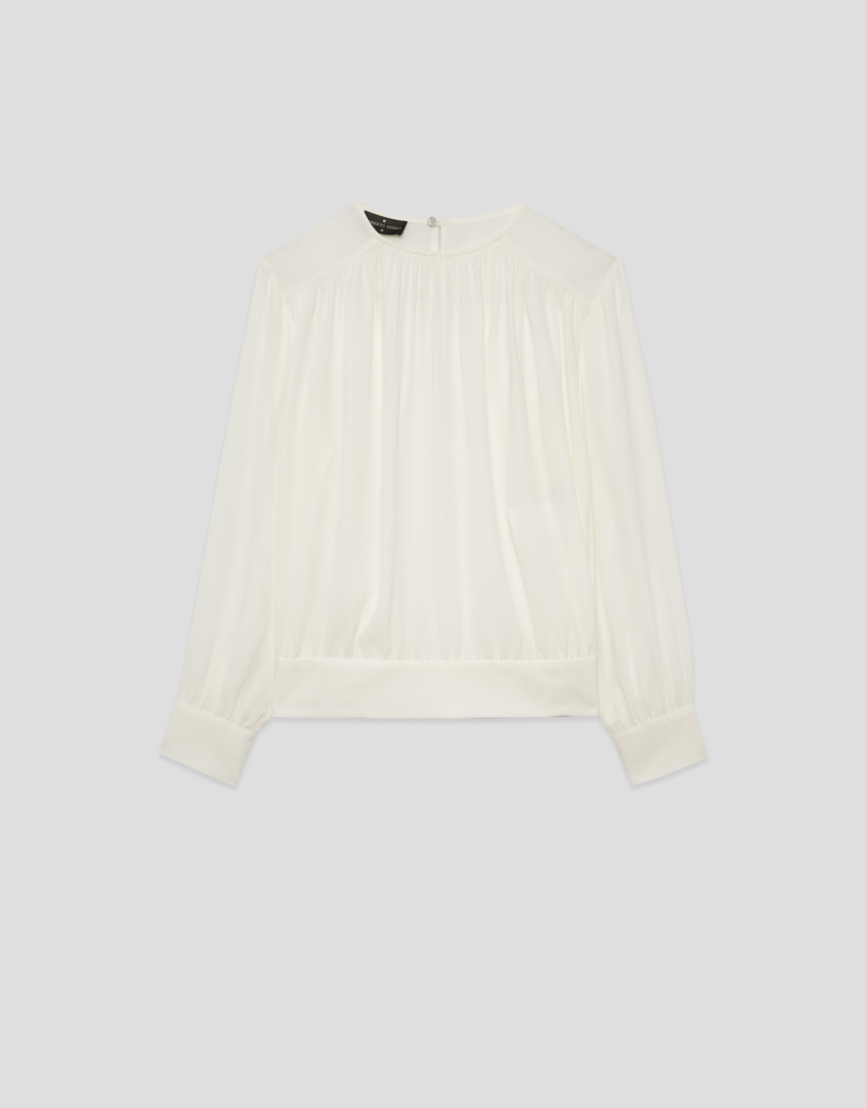 Long-sleeved puffed blouse in ecru crepe | Roberto Verino