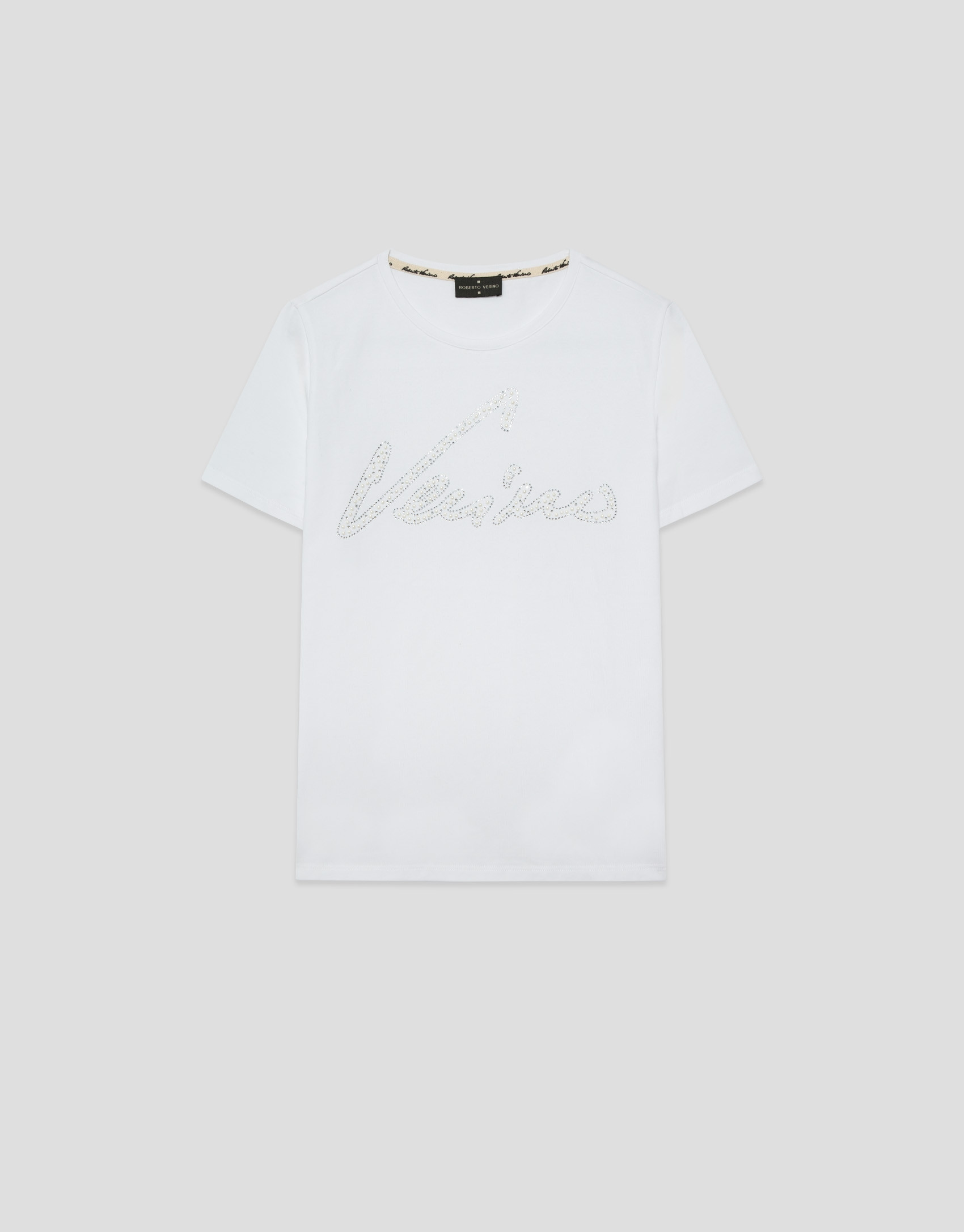 White short-sleeved T-shirt with Verino ... | Roberto Verino