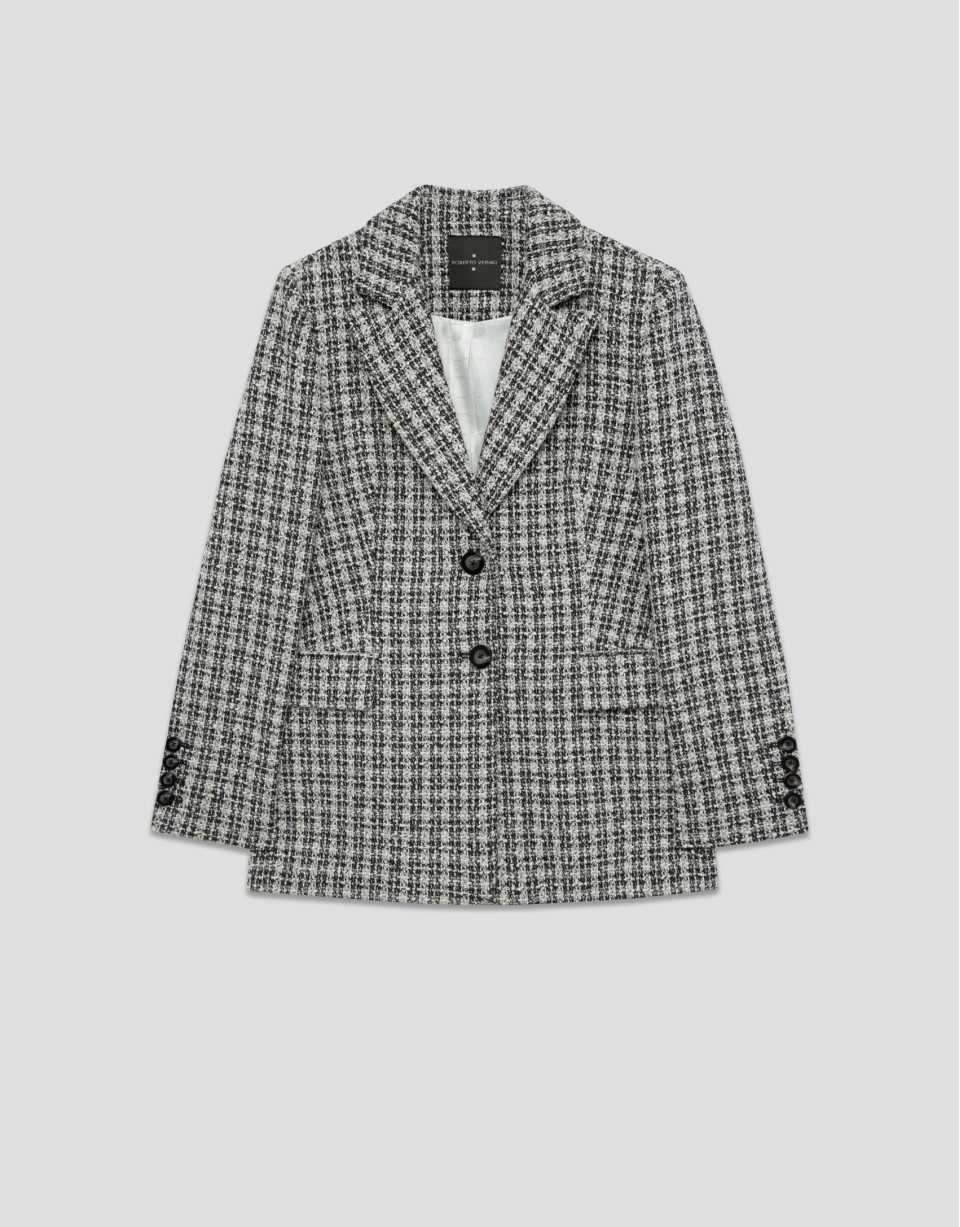 Short black and white tweed jacket with gold ... | Roberto Verino