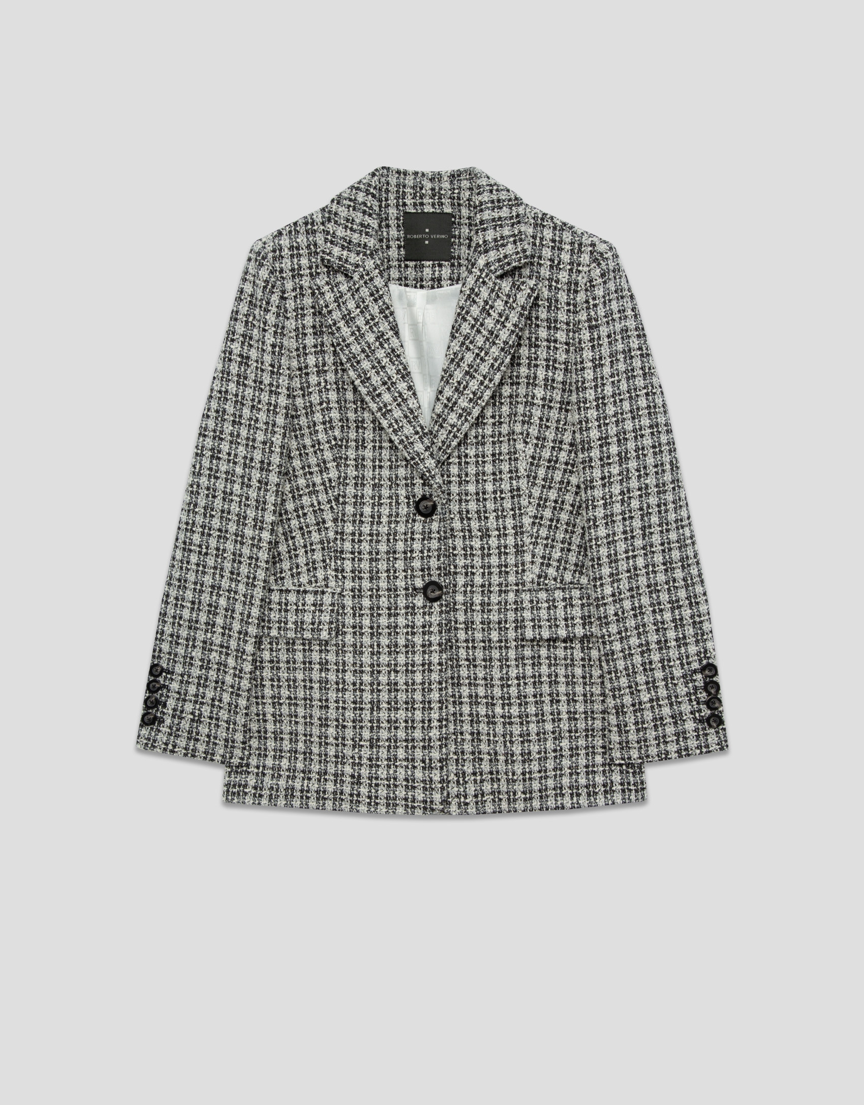 Chaqueta corta tweed blanco y negro hilos ... | Roberto Verino
