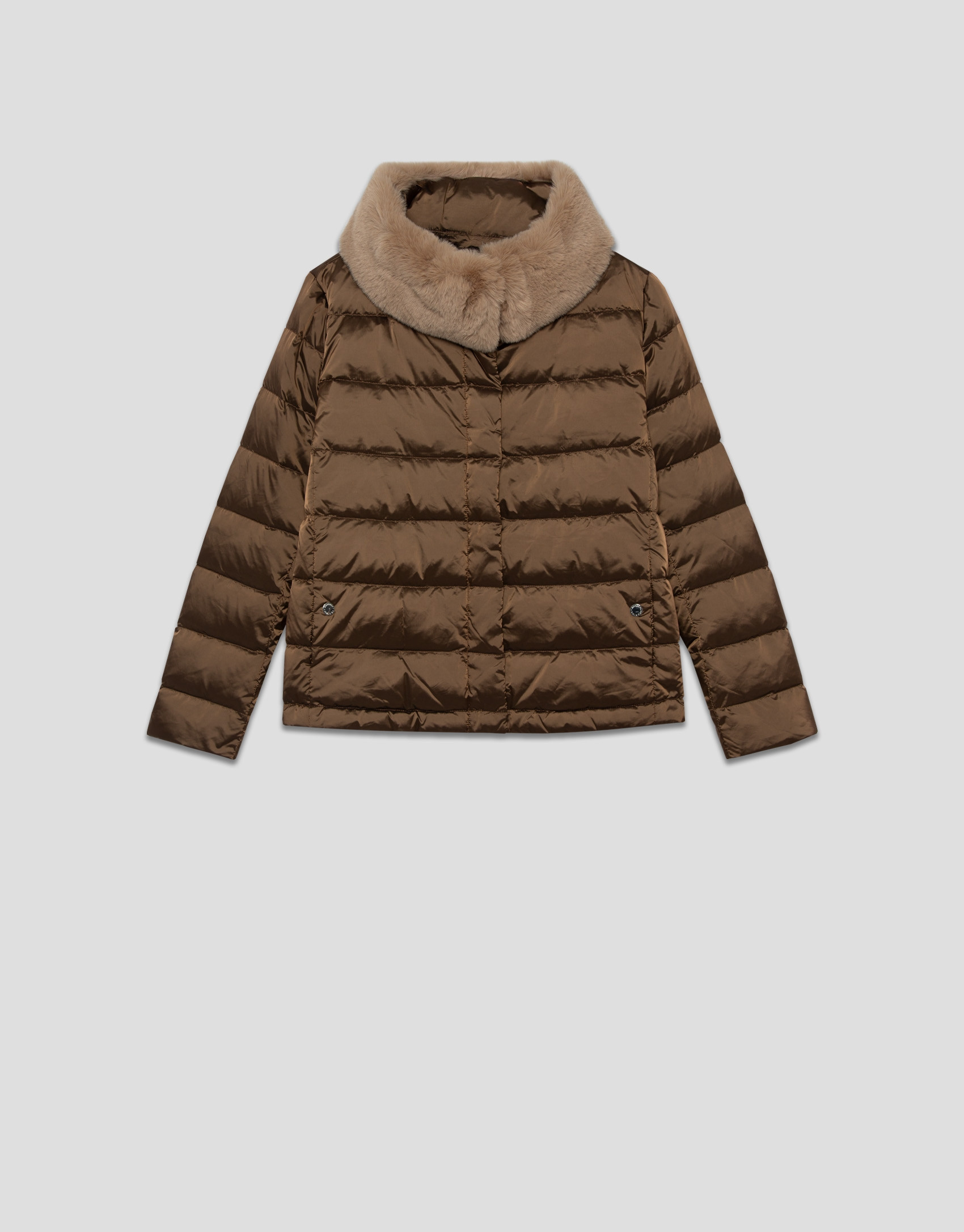 Short quilted down jacket with taupe fur collar | Roberto Verino