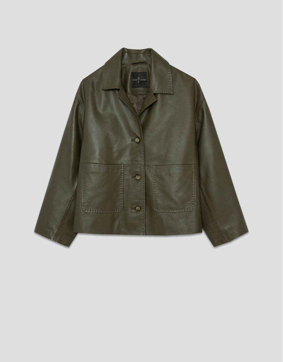 Chaqueta con bolsillos napa verde - Mujer | Roberto Verino